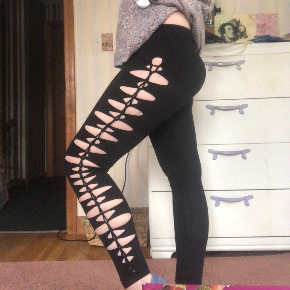 Slit and woven / braided leggings